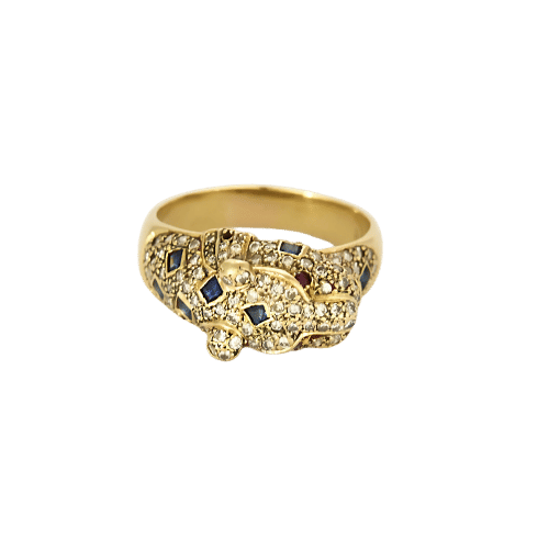 Bague 57 Bague animalière en or jaune, diamants, rubis et saphirs 58 Facettes B250565