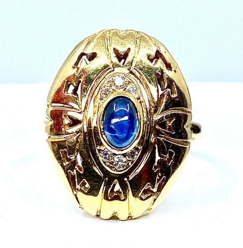 Bague Bague en or jaune 18 carats ,saphir cabochon et diamants 58 Facettes AB232