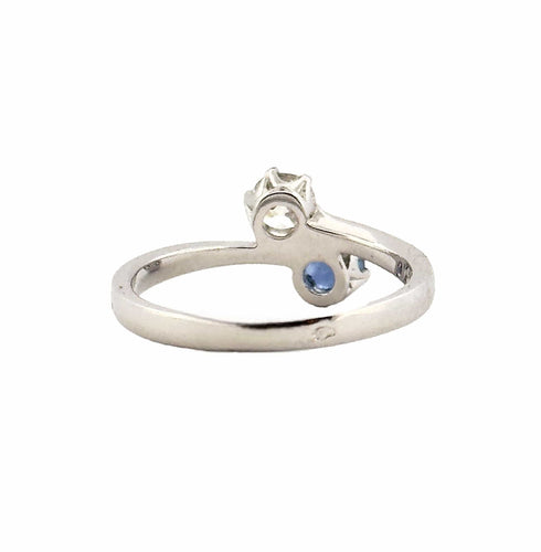Bague 53 Bague Toi et Moi en or blanc 18 carats diamant et saphir 58 Facettes