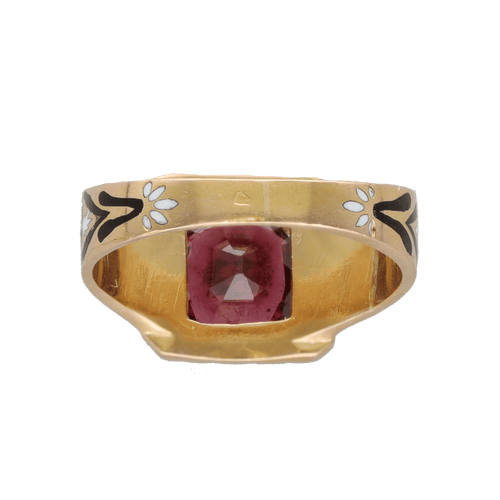 Bague Bague chevalière Napoléon III en or jaune 18K avec émail et grenat – Taille 54 58 Facettes