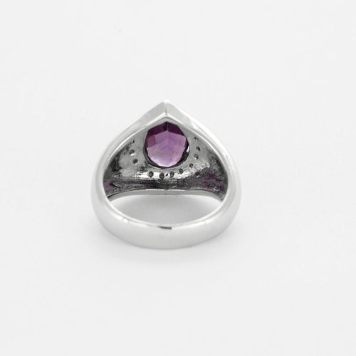 Bague 53 Bague jonc poire en or blanc 14K, Améthyste et diamants 58 Facettes