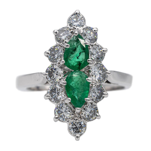 Bague 51 Bague Marquise Or blanc Emeraude, Diamant 58 Facettes 2677052CN