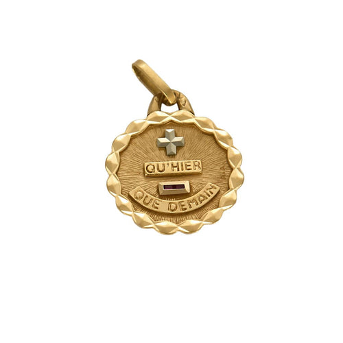 Pendentif AUGIS - Médaille or jaune, rubis de synthèse et diamants 58 Facettes DIE1211