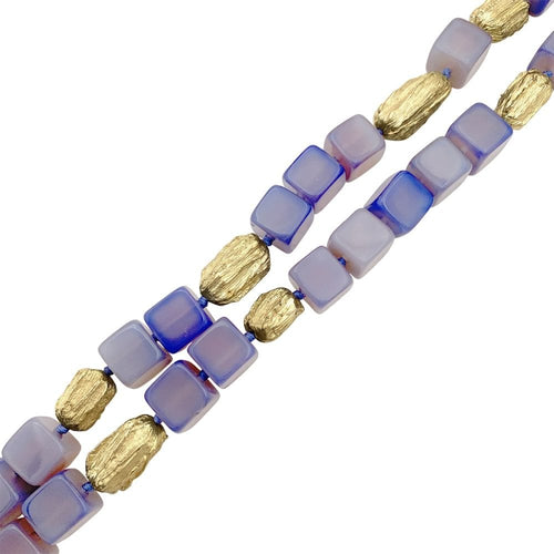 Collier Sautoir cubes de calcédoine et motifs en or jaune. 58 Facettes 35267