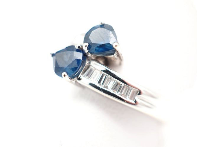 Bague 54 Bague toi et moi en or blanc 750, saphirs et diamants 58 Facettes