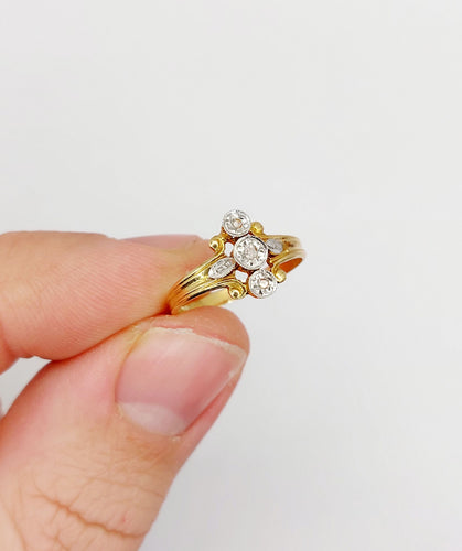Bague 49 Bague marquise antique en or 18k et diamants taille rose (circa 1900) 58 Facettes A06394