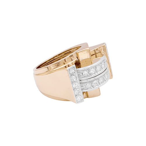 Bague 51 Bague « Tank » or jaune, platine, diamants taille 8/8. 58 Facettes 34626