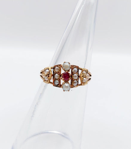 Bague 50 Bague victorienne or rose 18k rubis et perles (circa 1880) 58 Facettes A05279