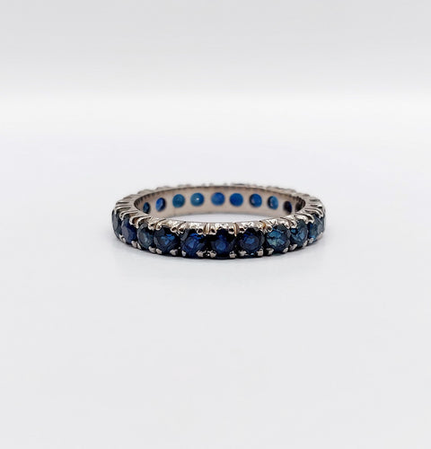 Bague 56 Alliance américaine art deco or blanc 14k saphirs bleus naturels 58 Facettes A06112