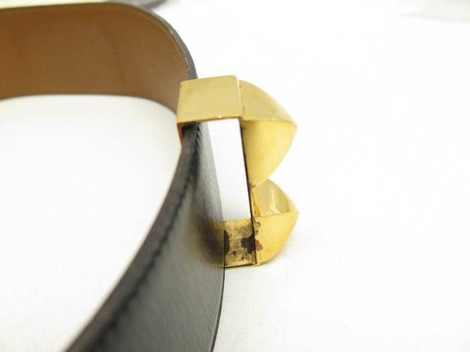 Collier vintage ceinture HERMES medor collier de chien en cuir box noir t76 58 Facettes 265992