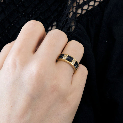 Bague 53 Bague bandeau or jaune, saphir calibrés et diamants 58 Facettes RL15