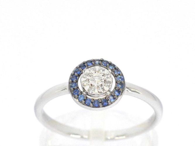 Bague 54 Bague en or blanc avec diamants et saphirs 58 Facettes 2314