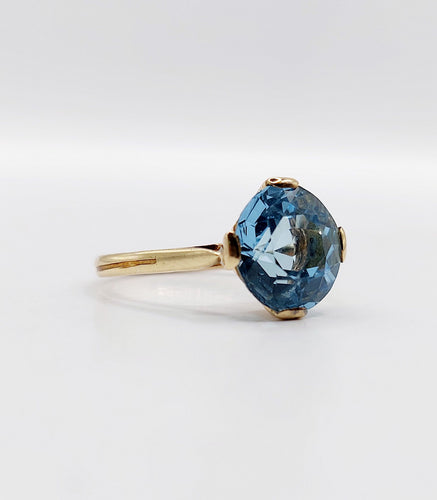 Bague 51 Bague cocktail vintage or jaune et aigue marine 58 Facettes A05744