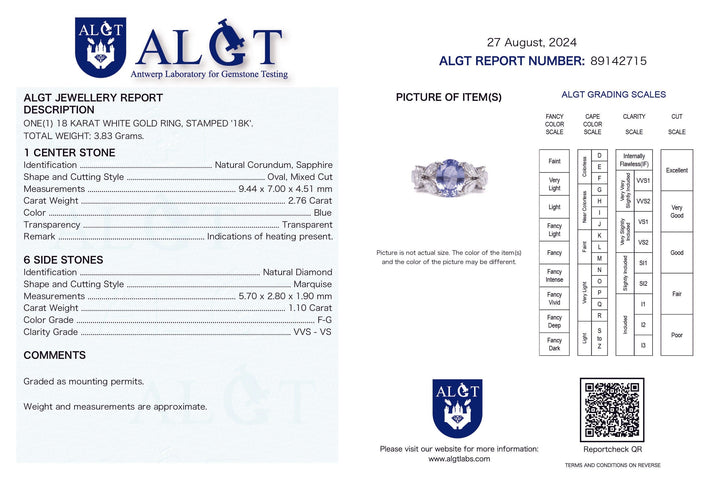 Bague 54 Bague or blanc saphir bleu diamants 58 Facettes