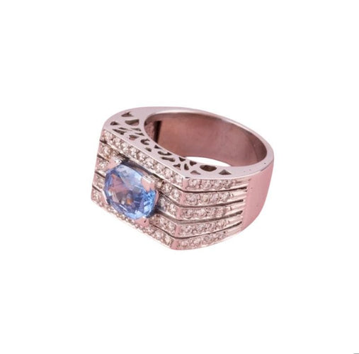 Bague 54 Bague Tank en or blanc saphir et diamants 58 Facettes
