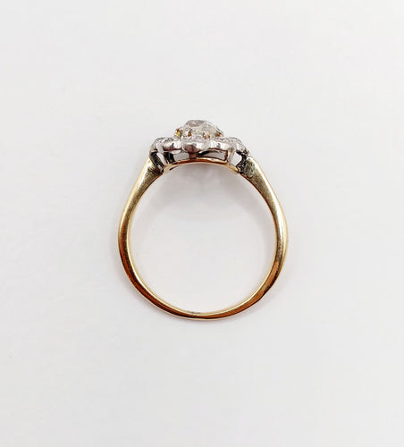 Bague 52.5 Bague marguerite antique or jaune 18k et 1,00 carats diamant taille ancienne (circa 1900) 58 Facettes A05938