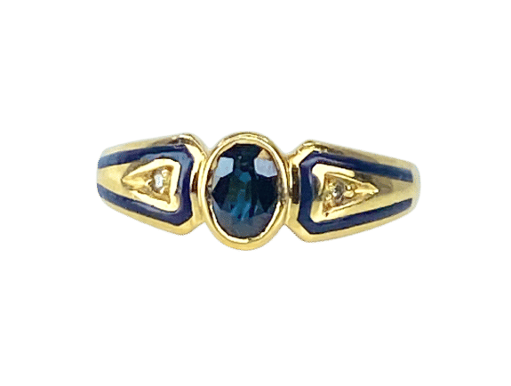 Bague 53 Bague saphir ovale et diamants en or jaune 18 carats et émail 58 Facettes AB676