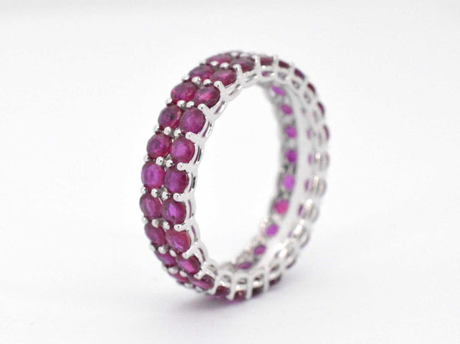 Bague 51 Bague d'éternité double en or blanc avec rubis 58 Facettes 2255