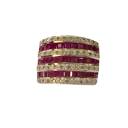 Bague 51 Bague design contemporain en or jaune avec diamants et rubis 58 Facettes Q252B