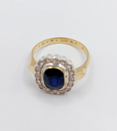 Bague 60 Bague pompadour Art Déco or et platine, saphir synthétique de 3,00 carats, diamants taille rose (circa 1920) 58 Facettes A04827
