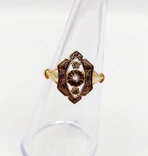 Bague 53.5 Bague marquise Art Déco or jaune, diamant taille rose (circa 1910) 58 Facettes A06376