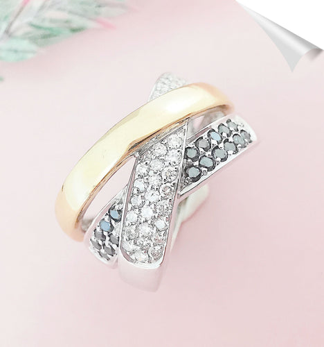 Bague 54.5 Bague Croisée Diamants Blancs et noirs 58 Facettes AA 1575