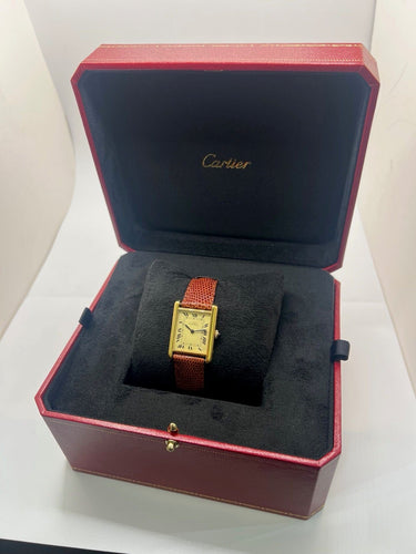 Montre Cartier - Montre Tank Must Vermeil grand modèle en vermeil et argent 58 Facettes