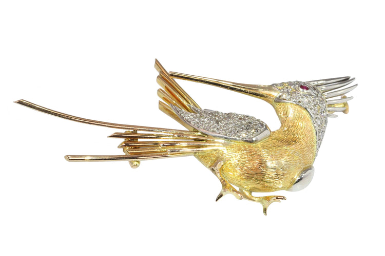 Broche Broche colibri vintage des années 50, un vol fantaisiste du milieu du siècle 58 Facettes 25115-0242