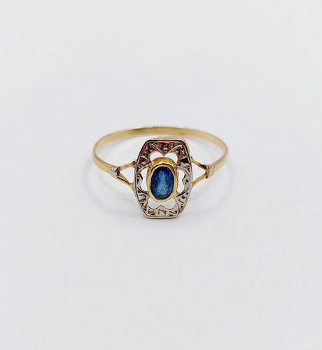 Bague 56 Bague Art Déco or monture géométrique et pierre bleue (circa 1930) 58 Facettes A06281