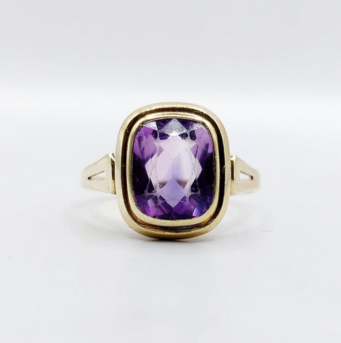 Bague 60 Bague cocktail vintage or jaune améthyste de 2,30 carats sertis clos (circa 1970) 58 Facettes A05476