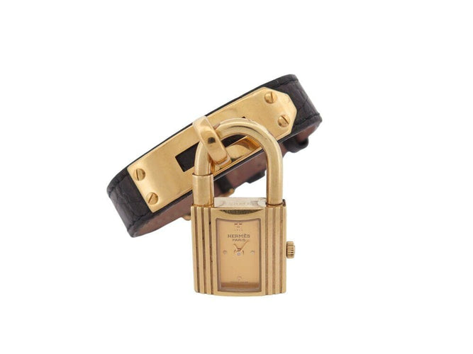 Montre montre vintage HERMES Kelly Mini Cadenas 20 mm plaque or quartz dame 58 Facettes 268902