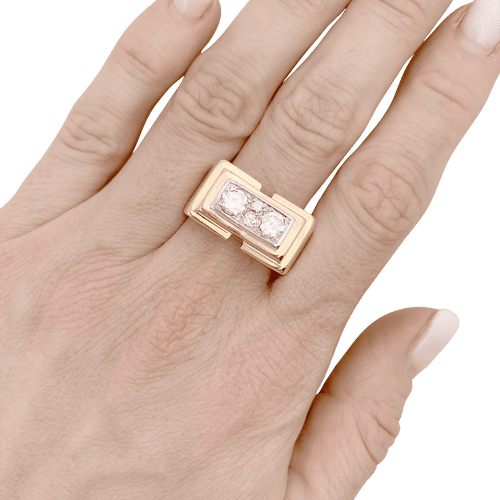 Bague 65 Bague Tank en or jaune, platine, diamants 58 Facettes 34450