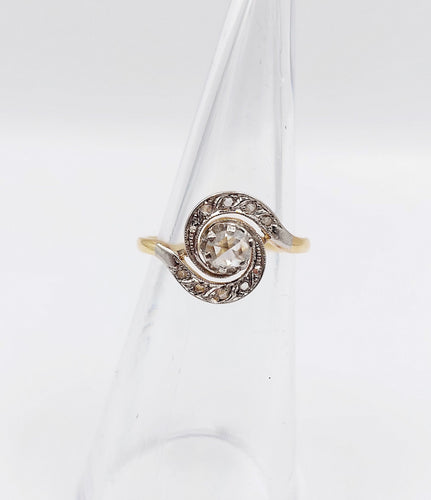 Bague 49 Bague tourbillon antique or 18k diamant taille rose 4 mm (circa 1900) 58 Facettes A06287
