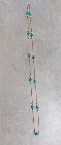 Collier Sautoir « azuria », amazonite, perles et or 58 Facettes 75