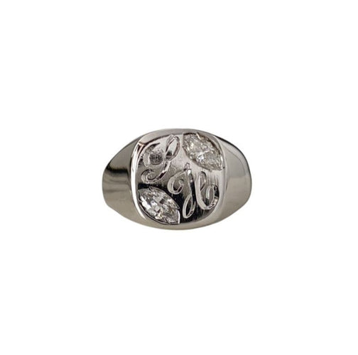 Bague 47 Bague chevalière or blanc et diamants 58 Facettes