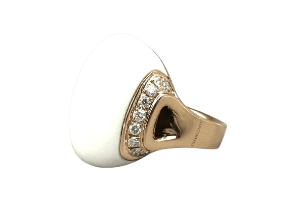 Bague 60 CHIMENTO. Bague en or rose, agate blanche et diamants 58 Facettes