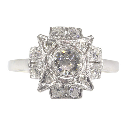Bague 51 Bague de fiançailles Art déco vintage en diamant, vers 1920 – Élégance classique en platine 58 Facettes 23137-0327