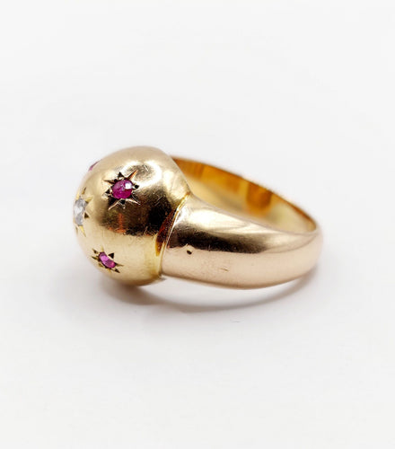 Bague 53 Bague art déco dôme bombé or rose diamant et rubis serti étoilé 58 Facettes A04368