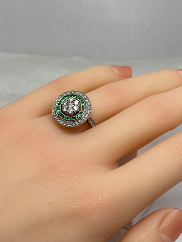 Bague 57 Bague style Art Déco Diamants Emeraudes 58 Facettes AB67