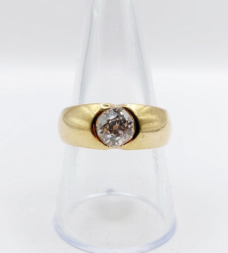 Bague 57.5 Bague jonc dôme en or 18k et diamant taille ancienne 1,10 carat 58 Facettes A06531