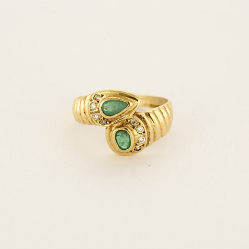 Bague 49 Bague Toi & Moi  en or jaune, émeraudes et diamants 58 Facettes PER01984
