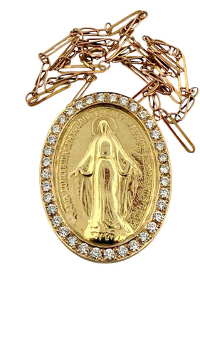 Collier Médaille miraculeuse en or et diamants sur chaîne coulissante 58 Facettes