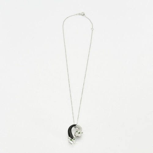 Collier Collier en or blanc avec Pendentif Panthère en Émail Noir avec Diamants et Tsavorite 58 Facettes 3278