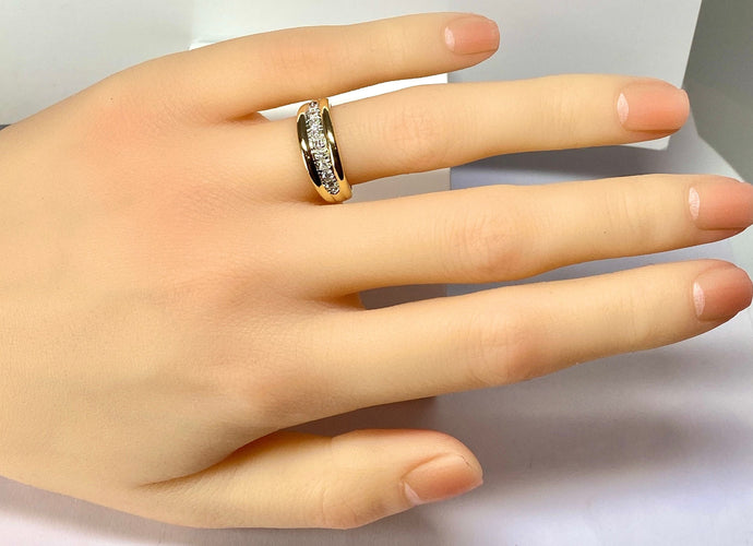 Bague 51 Bague jonc en or jaune 18 carats sertie de 9 diamants 58 Facettes AB565