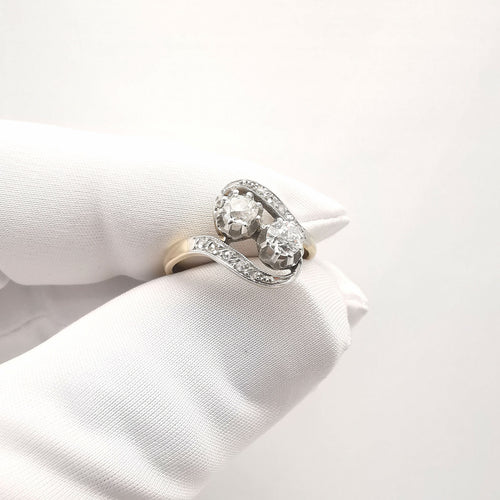 Bague 56 Bague "Toi et Moi" Or jaune Platine & Diamants 58 Facettes