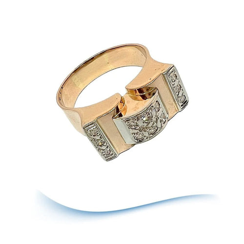 Bague Bague Tank ancienne "pont à livre ouvert "des années 40-50 Diamants Or 18 K 58 Facettes AA 1700