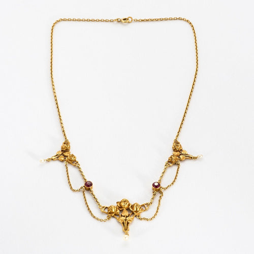 Collier Collier collerette or jaune, perles et rubis de synthèse 58 Facettes ROD3377