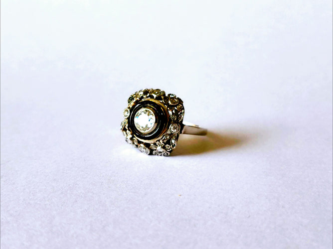 Bague 53 Bague or blanc 18k et Diamants anciens 58 Facettes