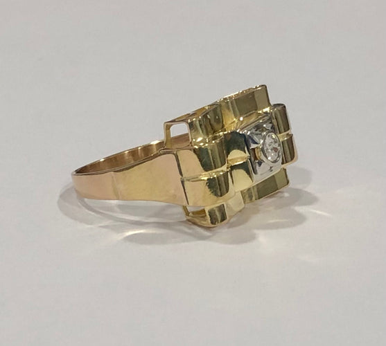 Bague 62 Bague Tank or jaune et diamant 58 Facettes