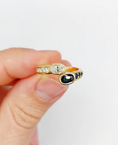 Bague 55.5 Bague toi et moi vintage or 18k diamant 0.35 carat et saphirs 58 Facettes A02998